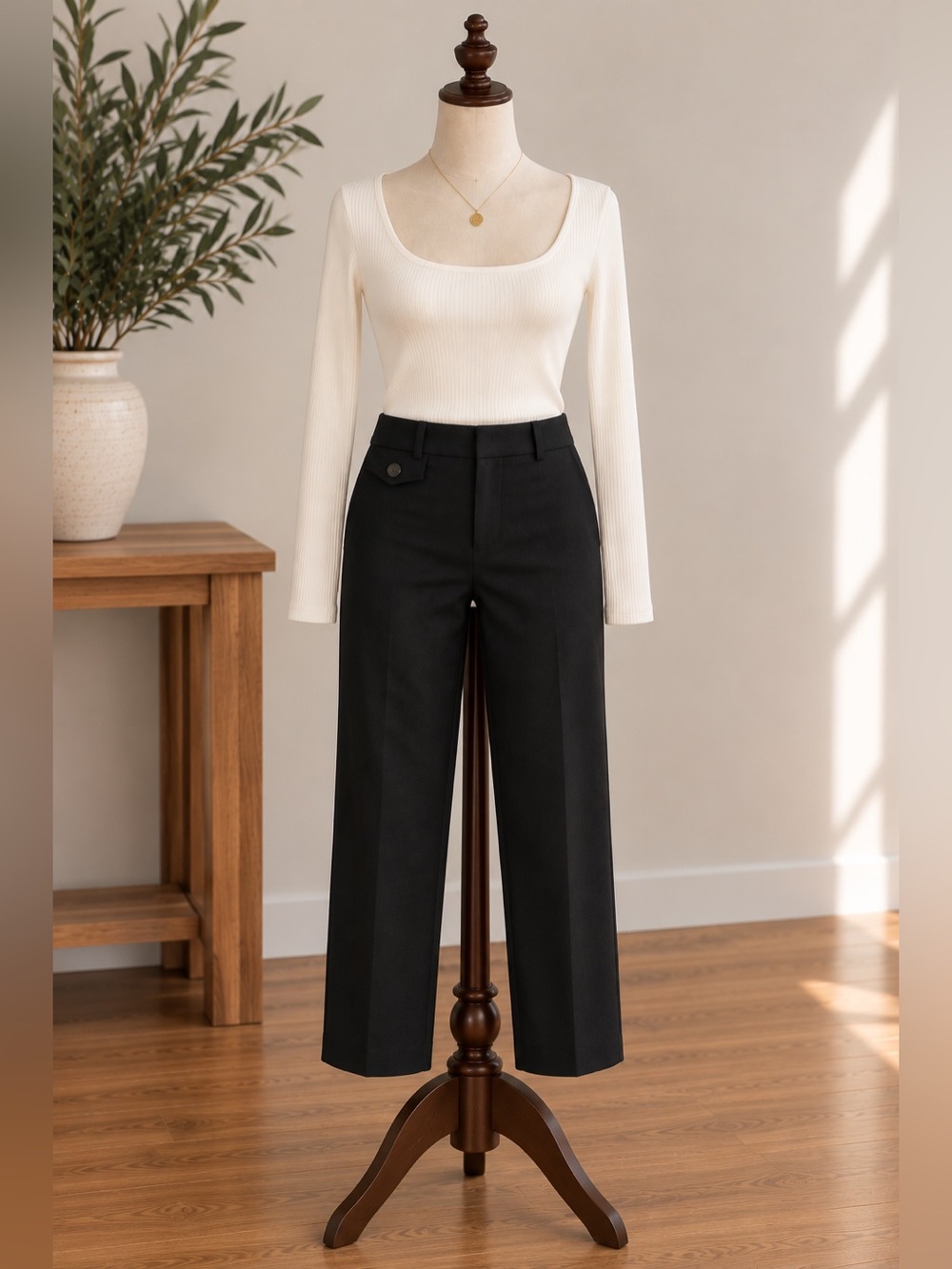 ZARA Black Tailored Straight Leg Trousers L Office Siren Corporate Minimalist